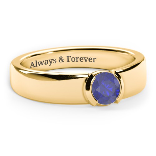 Half Bezel Set Round Stone Ring with Wide Band