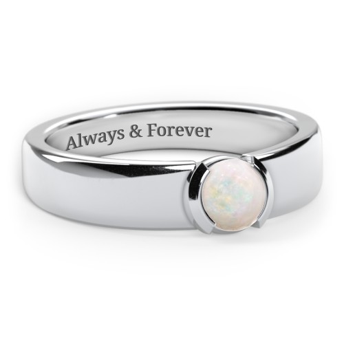 Half Bezel Set Round Stone Ring with Wide Band
