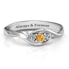 Triple Stone Swirl Ring – Sterling Silver with Citrine and Cubic Zirconia