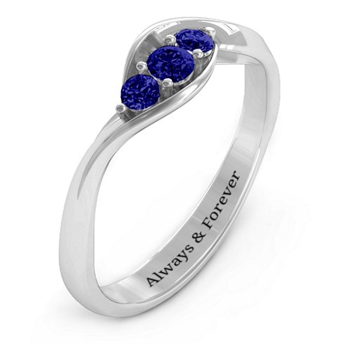 Triple Stone Swirl Ring – Sterling Silver with Blue Sapphire
