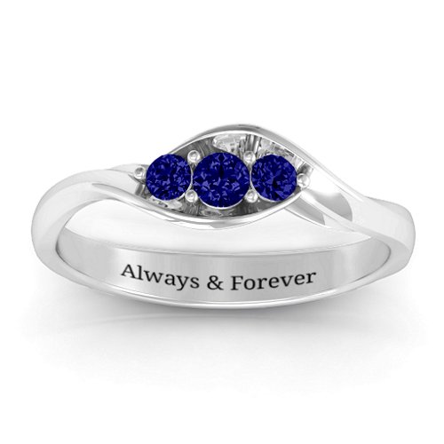 Triple Stone Swirl Ring – Sterling Silver with Blue Sapphire