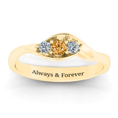 Triple Stone Swirl Ring – 10K Yellow Gold with Citrine and Cubic Zirconia