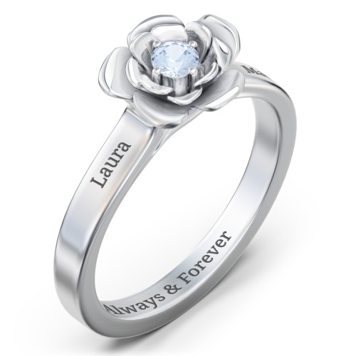 Flourish Rose Ring – Sterling Silver with Aquamarine