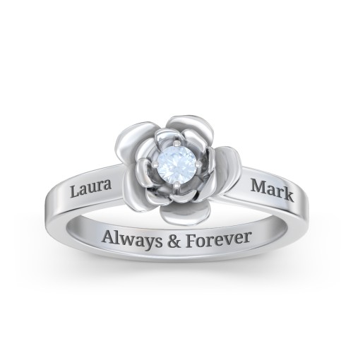 Flourish Rose Ring – Sterling Silver with Aquamarine