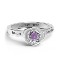 Flourish Rose Ring in 925 Sterling Silver with Amethyst