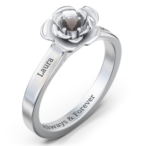 Flourish Rose Ring – Sterling Silver with Smokey Quartz