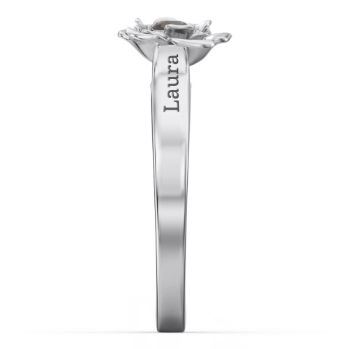 Flourish Rose Ring – Sterling Silver with Smokey Quartz