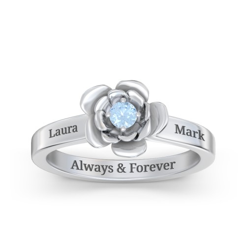 Flourish Rose Ring – Sterling Silver with Blue Topaz