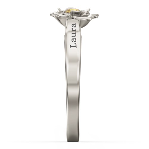 Flourish Rose Ring – 10K White Gold with Citrine
