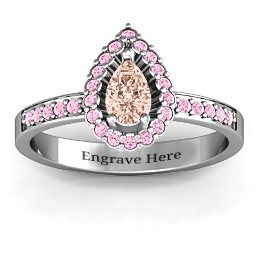 Pear Shaped Halo Ring in 925 Sterling Silver with Morganite and Fancy Pink Premium Zirconia