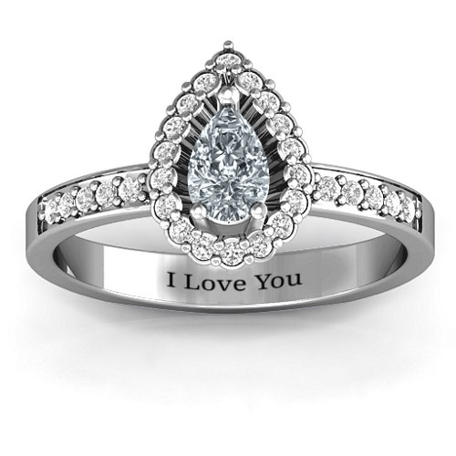 Pear Shaped Halo Ring – Sterling Silver with Cubic Zirconia and White Premium Zirconia