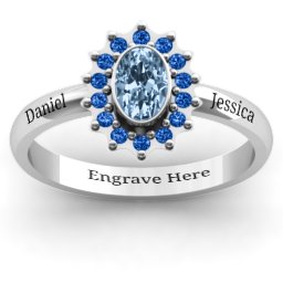 Starburst Ring in 925 Sterling Silver with Aquamarine and Fancy Blue Premium Zirconia