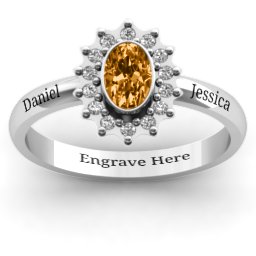 Starburst Ring in 925 Sterling Silver with Citrine and White Premium Zirconia