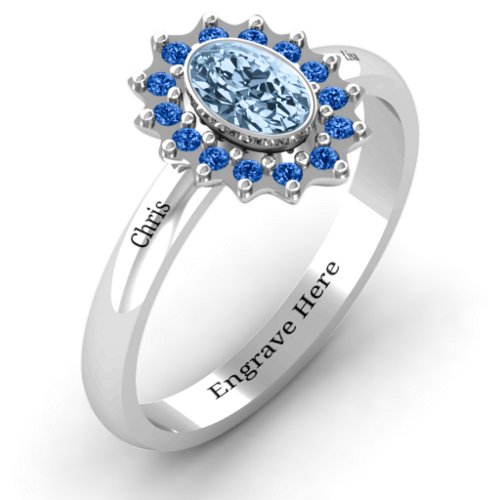 Starburst Ring – Sterling Silver with Aquamarine and Fancy Blue Premium Zirconia