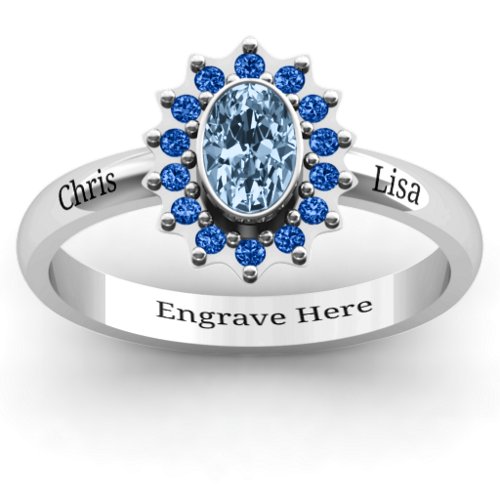 Starburst Ring – Sterling Silver with Aquamarine and Fancy Blue Premium Zirconia