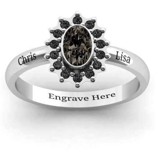 Starburst Ring – Sterling Silver with Smokey Quartz and Black Premium Zirconia