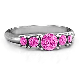 5-Stone Graduated Ring in 925 Sterling Silver with Pink Tourmaline