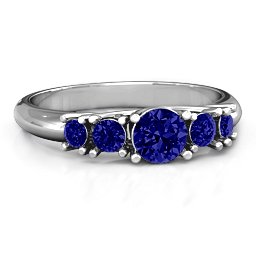 5-Stone Graduated Ring in 925 Sterling Silver with Blue Sapphire