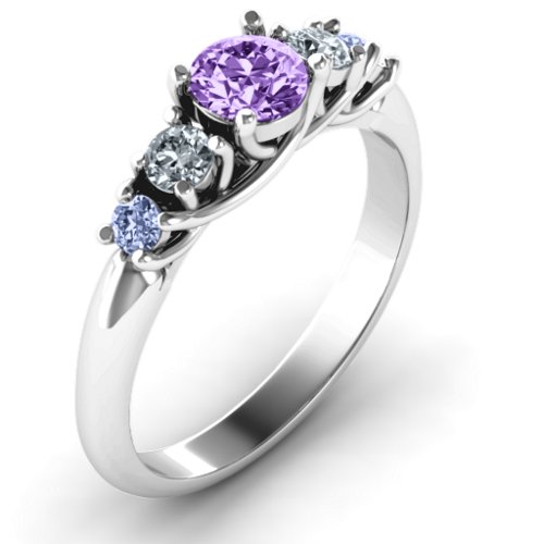5-Stone Graduated Ring – Sterling Silver with Amethyst, Cubic Zirconia, and Lavender Premium Zirconia