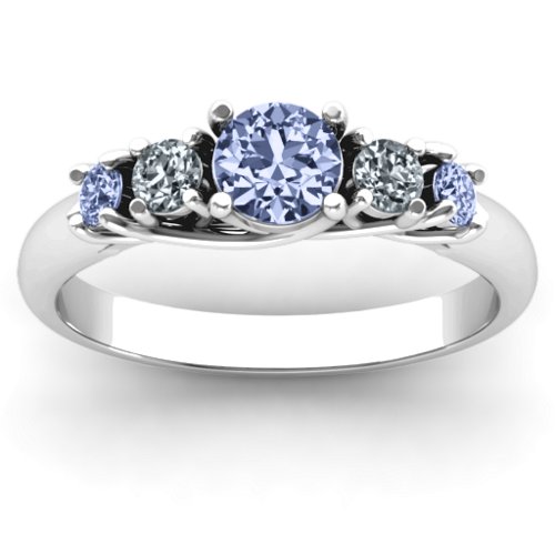 5-Stone Graduated Ring – 10K White Gold with Lavender Premium Zirconia and Cubic Zirconia