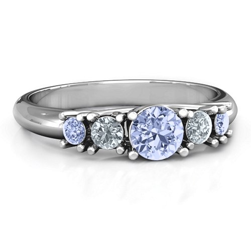 5-Stone Graduated Ring – 10K White Gold with Lavender Premium Zirconia and Cubic Zirconia