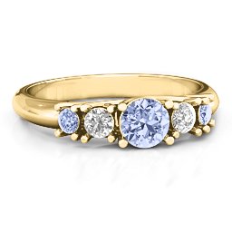 5-Stone Graduated Ring in 10K Solid Yellow Gold with Lavender Premium Zirconia and White Premium Zirconia