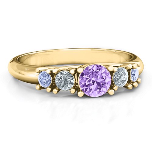 5-Stone Graduated Ring – 10K Yellow Gold with Amethyst, Cubic Zirconia, and Lavender Premium Zirconia