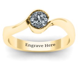 Fancy Solitaire Swirl Ring in 10K Solid Yellow Gold with Cubic Zirconia