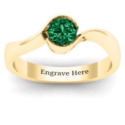 Fancy Solitaire Swirl Ring in 14K Solid Yellow Gold with Green Premium Zirconia