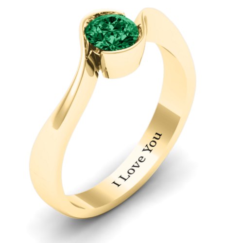 Fancy Solitaire Swirl Ring – 14K Yellow Gold with Emerald