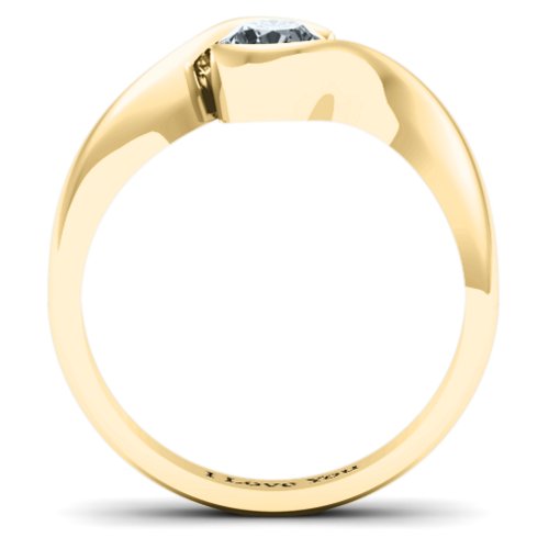 Fancy Solitaire Swirl Ring – 10K Yellow Gold with Cubic Zirconia