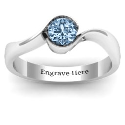 Fancy Solitaire Swirl Ring in 925 Sterling Silver with Aquamarine