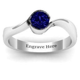 Fancy Solitaire Swirl Ring in 925 Sterling Silver with Blue Sapphire