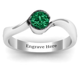Fancy Solitaire Swirl Ring in 925 Sterling Silver with Green Premium Zirconia