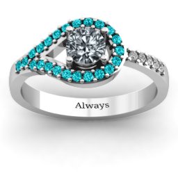 Asymmetrical Wrap Knot Ring in 925 Sterling Silver with Cubic Zirconia, Mint Premium Zirconia, and White Premium Zirconia