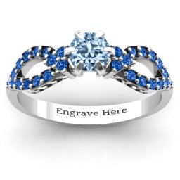 Fancy Split Shank Solitaire Accent Ring in 925 Sterling Silver with Aquamarine and Fancy Blue Premium Zirconia