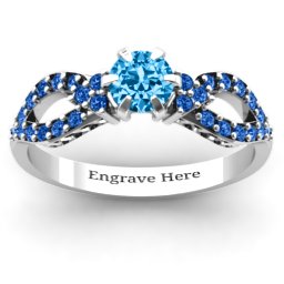 Fancy Split Shank Solitaire Accent Ring in 925 Sterling Silver with Blue Topaz and Fancy Blue Premium Zirconia