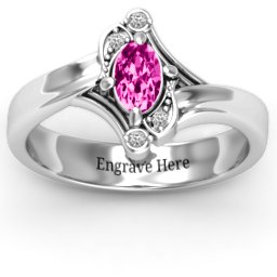 Fancy Oval Asymmetrical Ring in 925 Sterling Silver with Pink Tourmaline and White Premium Zirconia