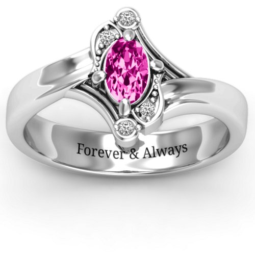 Fancy Oval Asymmetrical Ring – Sterling Silver with Pink Tourmaline and White Premium Zirconia