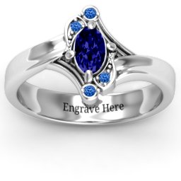 Fancy Oval Asymmetrical Ring in 925 Sterling Silver with Blue Sapphire and Fancy Blue Premium Zirconia