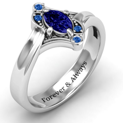 Fancy Oval Asymmetrical Ring – Sterling Silver with Blue Sapphire and Fancy Blue Premium Zirconia