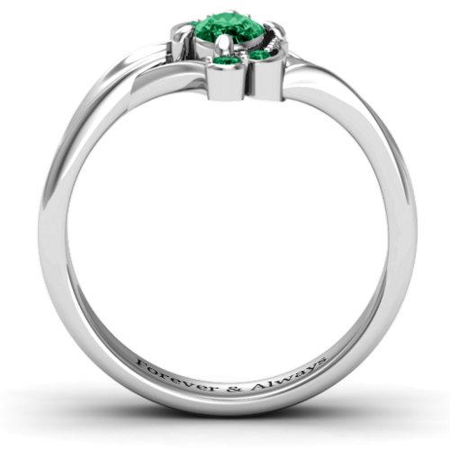 Fancy Oval Asymmetrical Ring – Sterling Silver with Emerald and Green Premium Zirconia