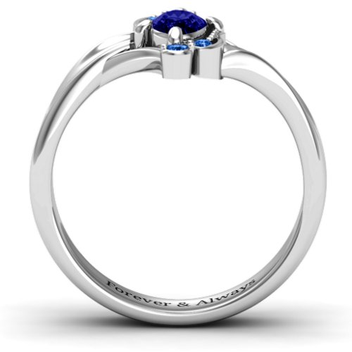 Fancy Oval Asymmetrical Ring – Sterling Silver with Blue Sapphire and Fancy Blue Premium Zirconia