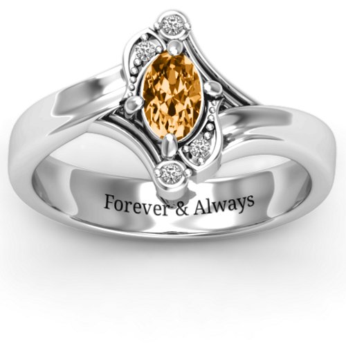 Fancy Oval Asymmetrical Ring – Sterling Silver with Citrine and White Premium Zirconia