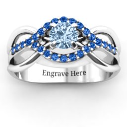 Fancy Woven Ring in 925 Sterling Silver with Aquamarine and Fancy Blue Premium Zirconia