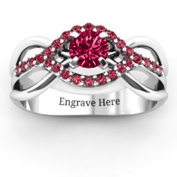 Fancy Woven Ring in 925 Sterling Silver with Ruby and Red Premium Zirconia