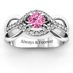 Fancy Woven Ring in 925 Sterling Silver with Pink Tourmaline and White Premium Zirconia