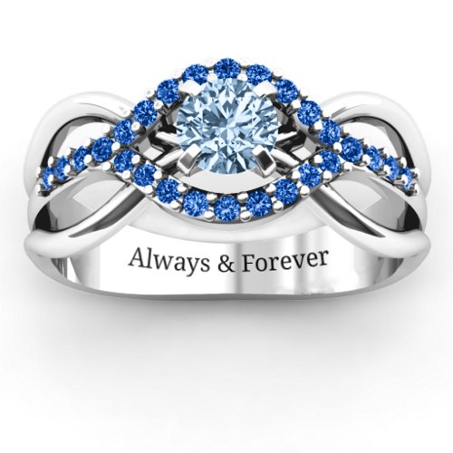 Fancy Woven Ring – Sterling Silver with Aquamarine and Fancy Blue Premium Zirconia