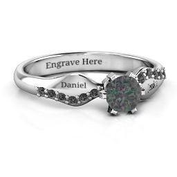 Dimpled Solitaire with Accents Ring