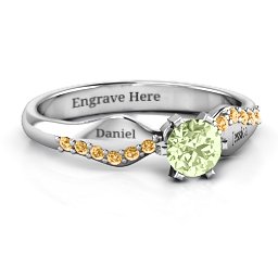 Dimpled Solitaire with Accents Ring in 925 Sterling Silver with Peridot and Fancy Yellow Premium Zirconia
